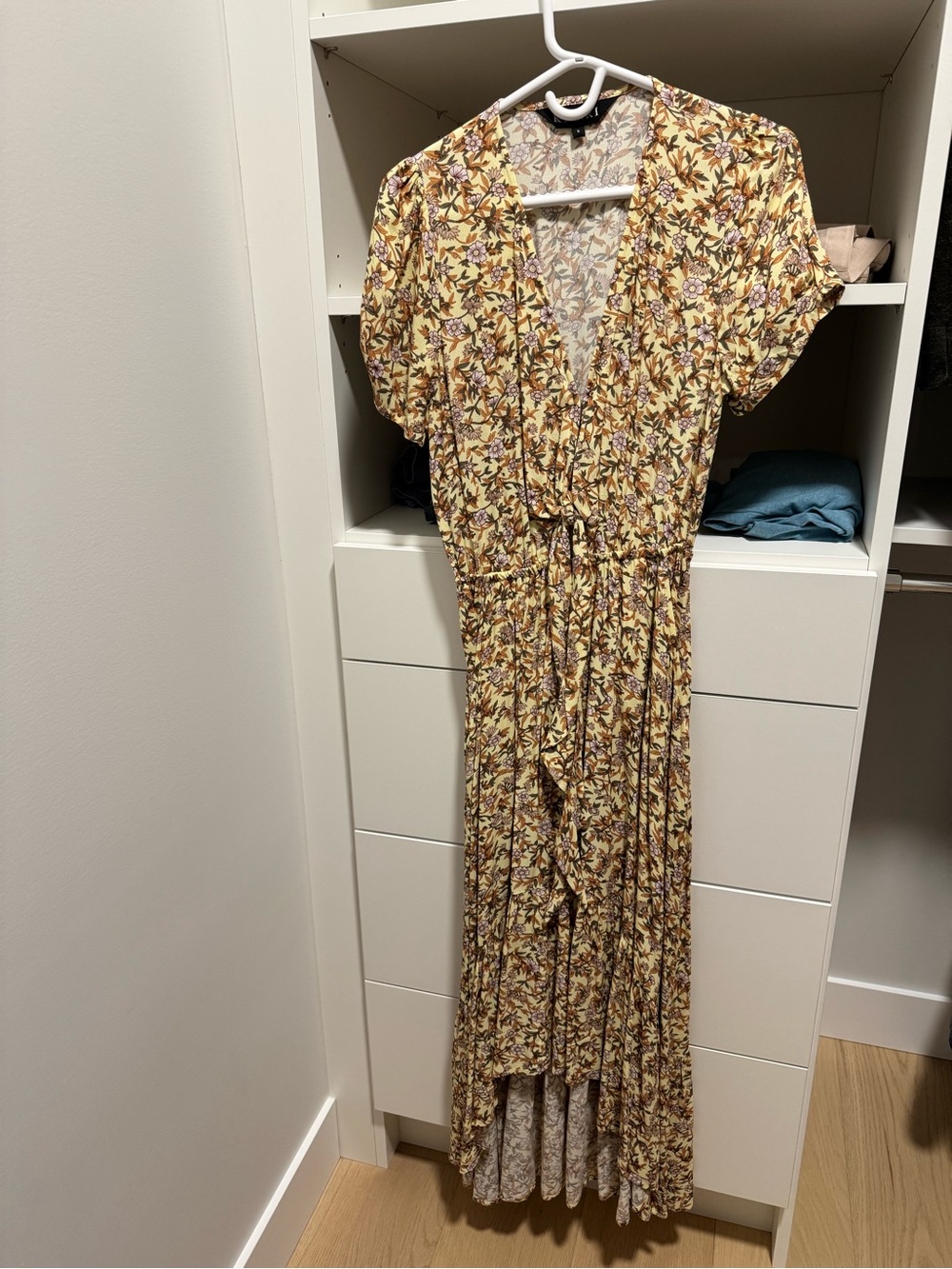 Kivari - Yellow Floral Tie-Waist Long Maxi Dress